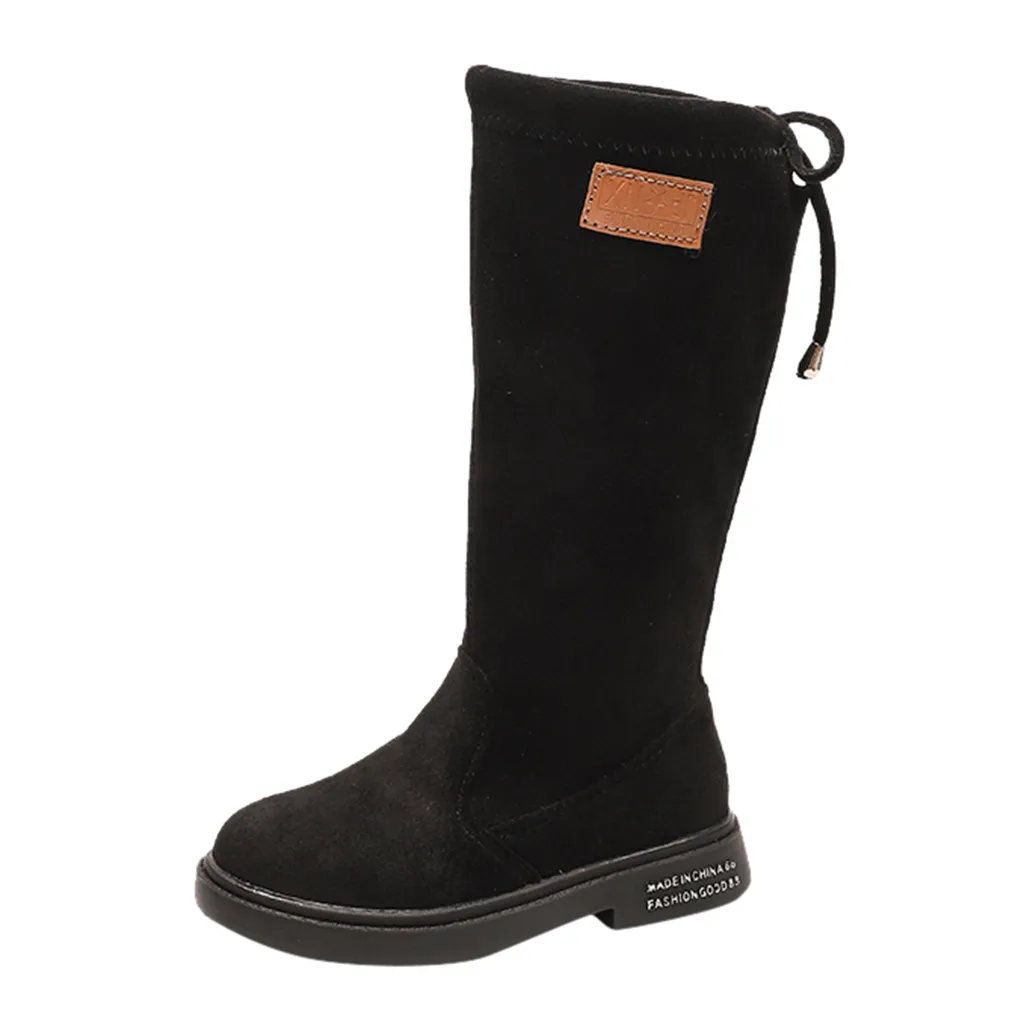 Осень-зима; модная однотонная Уличная обувь из флока для маленьких девочек; детская обувь; Sapato; детские сапоги - Цвет: Black