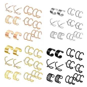 

6 Pairs Stainless Steel Ear Clips Non Piercing Earrings Hoop Ear Cuffs Ear Clips