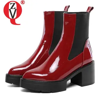 

ZVQ cool ankle boots runk Patent leather boots winter wine red black fashion 7cm high heels women shoes drop shipping