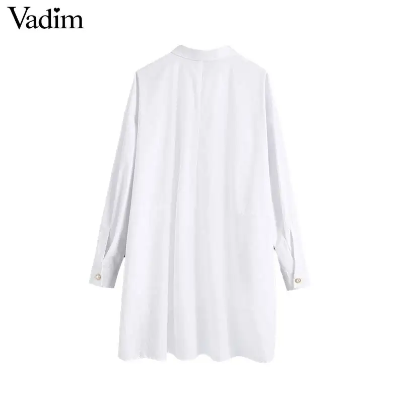 Vadim Женская негабаритная Базовая белая блузка длинный рукав отложной воротник нестандартная рубашка Женская Повседневная удлиненная блуза LB487