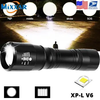 

EZK20 Dropshipping Tactical Flashlight V6 Ultra Bright Adjustable Focus 5 Light Modes for Camping Hiking Emergency