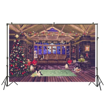 

Indoor Merry Christmas Photo Background Printed Xmas Tree Gifts Sofa New Year Photography Backdrops ES-08