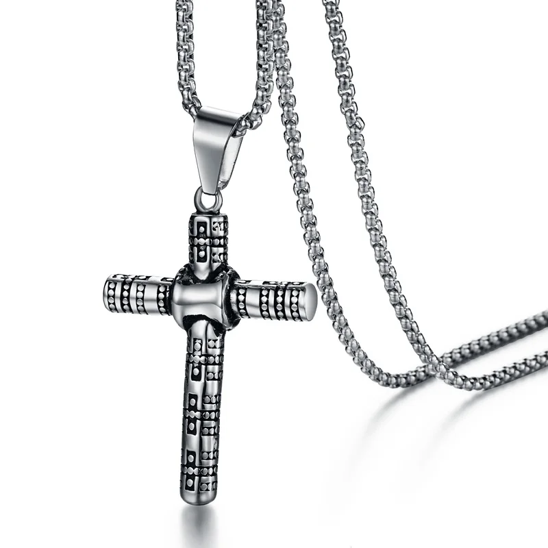 Valily Men's Punk Cross Pendant Necklace Stainless Steel Fashion Christian Jewelry for Men Women 24&quot chain | Украшения и