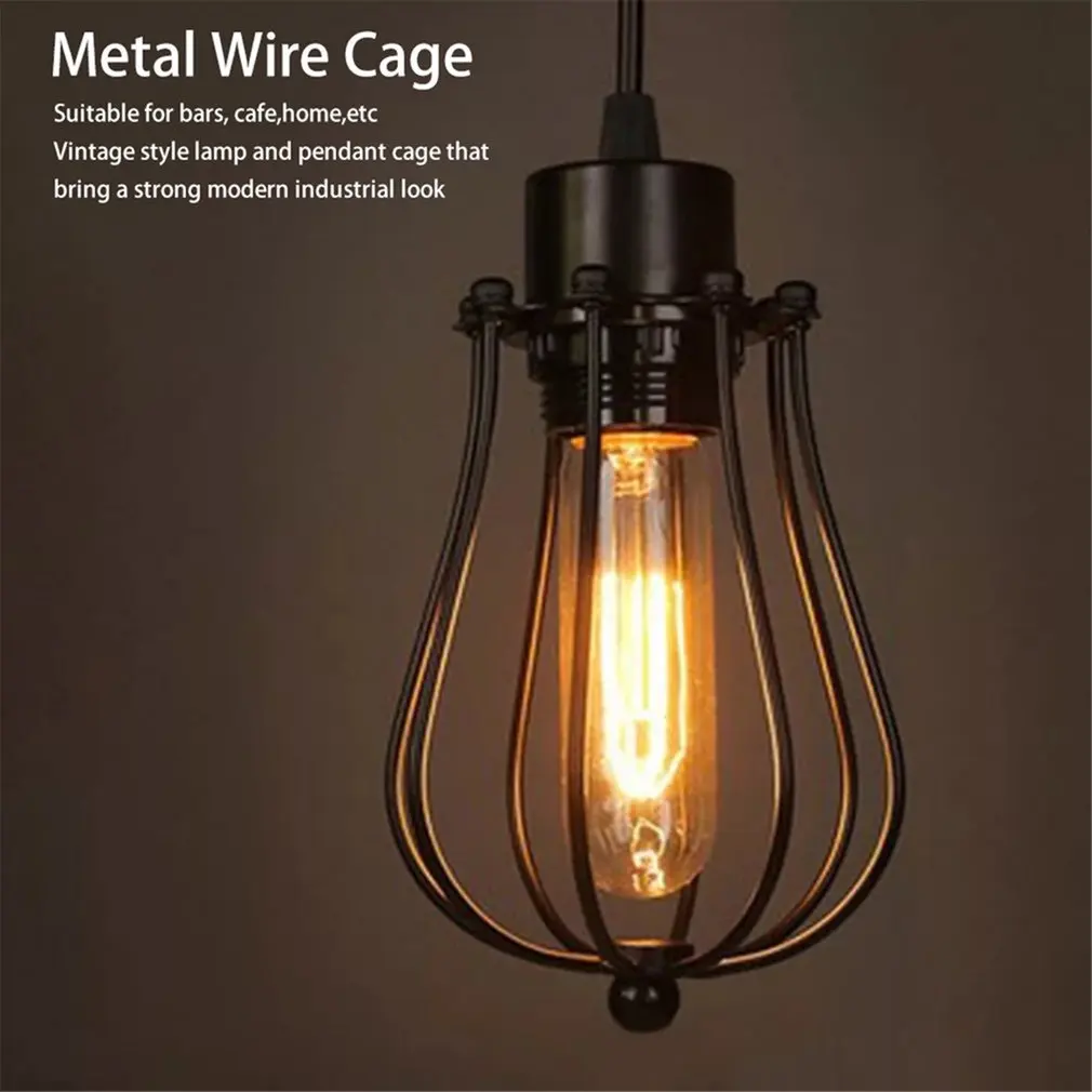Vintage Metal Pendant Trouble Light Bulb Wire Cage Ceiling Hanging Lampshade 