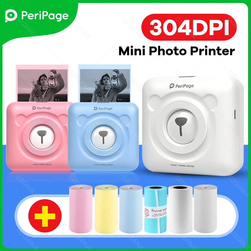 Фотопринтер Peripage A6 304DPI миниатюрный Bluetooth стикеры для заметок принтер с рулон