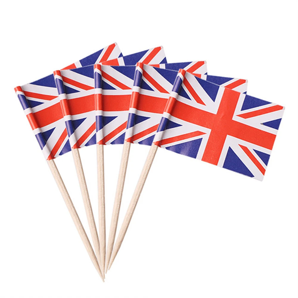 100pcs US/UK Flags Cake Decorative Flags Food Toothpicks Cupcake Toppers Cocktail Fruit Sticks For Party Birthday Decoration - Color: UK Flags