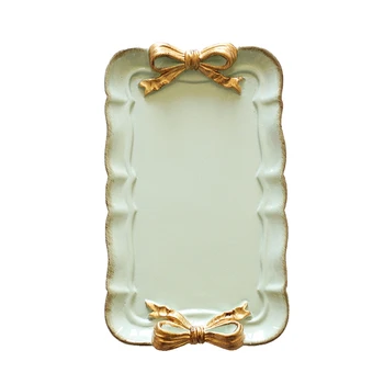 

New European Style Bow Cake Storage Trays Makeup Organizer Dessert Plate Square Decor Tray Kitchen Storage Trays 12x20Cm