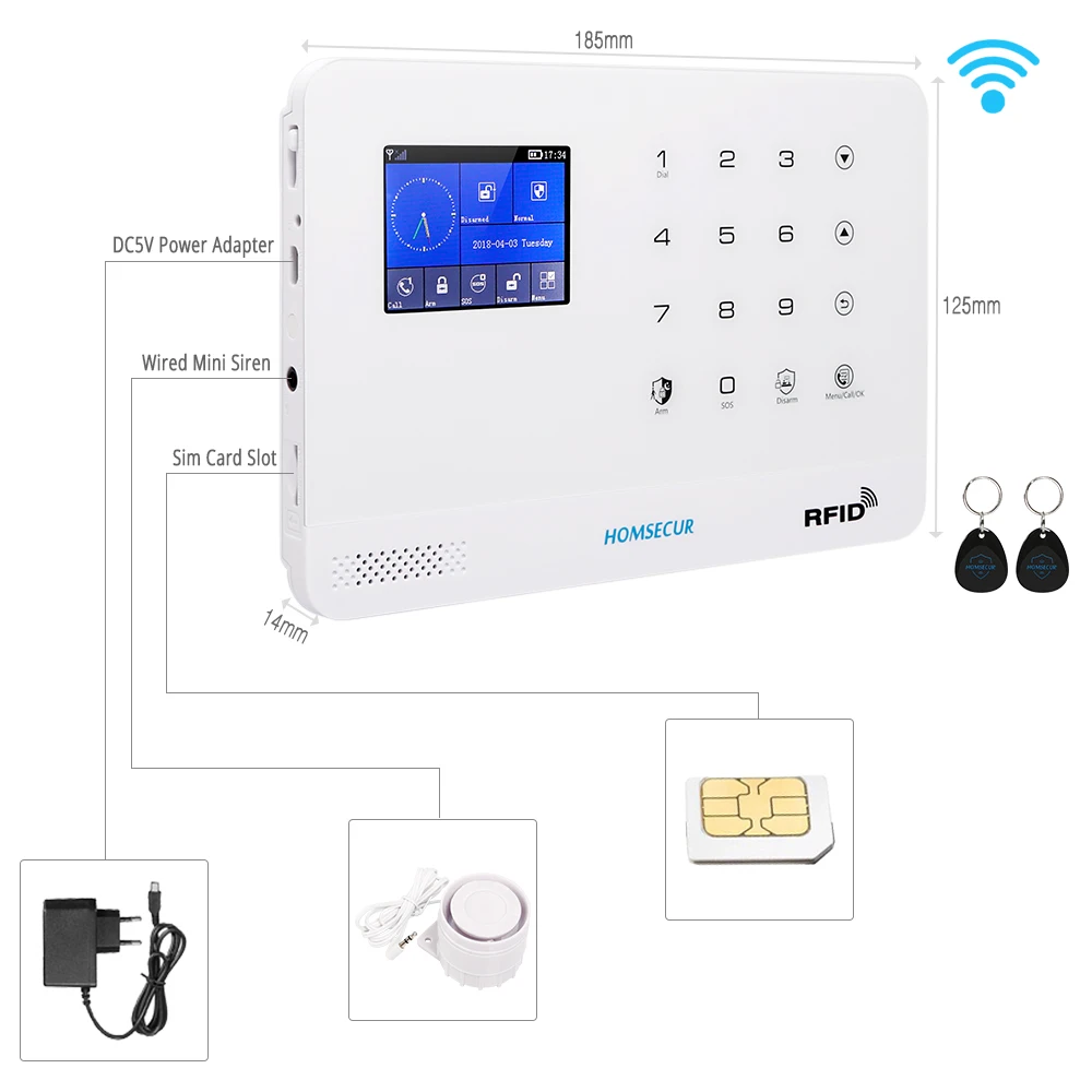HOMSECUR DIY LA02-3g беспроводной lcd 3g/GSM RFID SMS Autodial домашняя система охранной сигнализации PIR дверной датчик дистанционного управления опционально