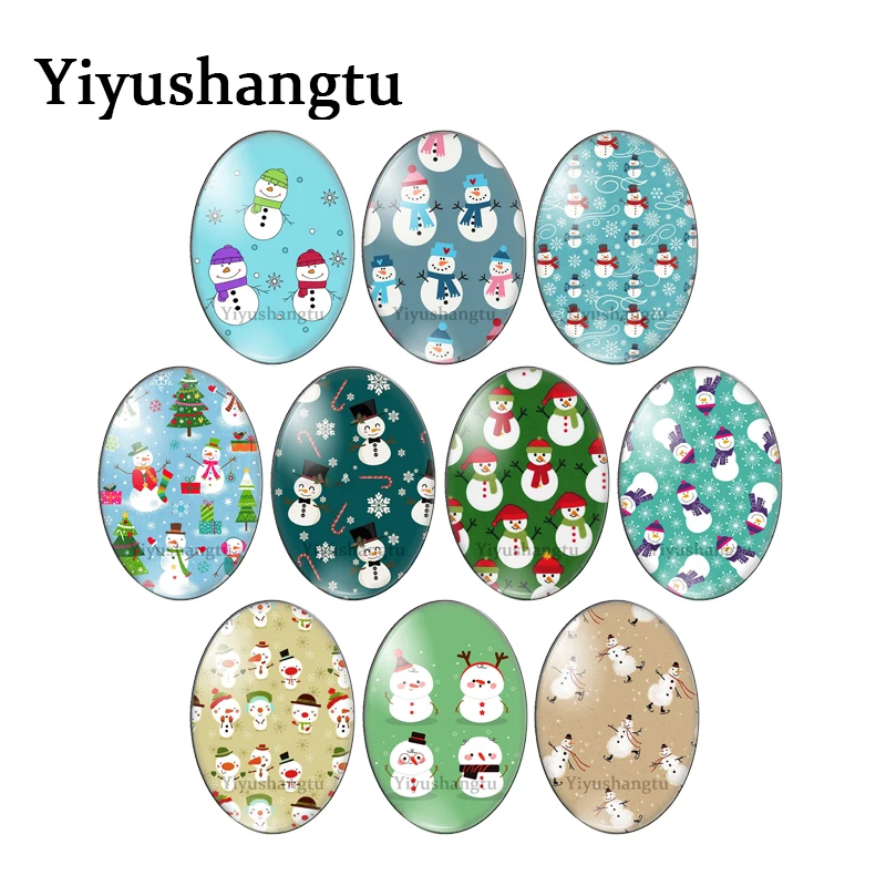 

Cartoon snowman merry christmas 13x18mm/18x25mm/30x40mm Oval photo glass cabochon demo flat back Making findings