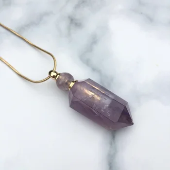

Purple crystal Hexagonal Crystal Pendants perfume bottle Short Pattern jewelry Essential oil diffuser pendulo Necklace。