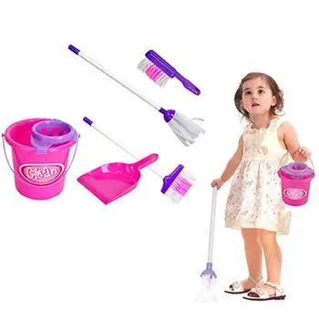 

5Pcs high quality plastic durable Kids Play House Cleaning Mop Broom Bucket Brush Dustpan Set Pretend housekeeping tools Toy