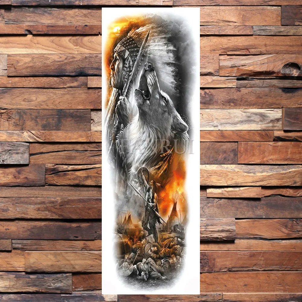 Акварельные временные татуировки с драконом для мужчин и женщин, Реалистичная фальшивая маска с черепом и волком, тату с длинным рукавом - Цвет: ATQB111