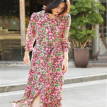 

SAL2020 early autumn new impression tianzhu long sleeve shirt type in Europe and the silk dress belt