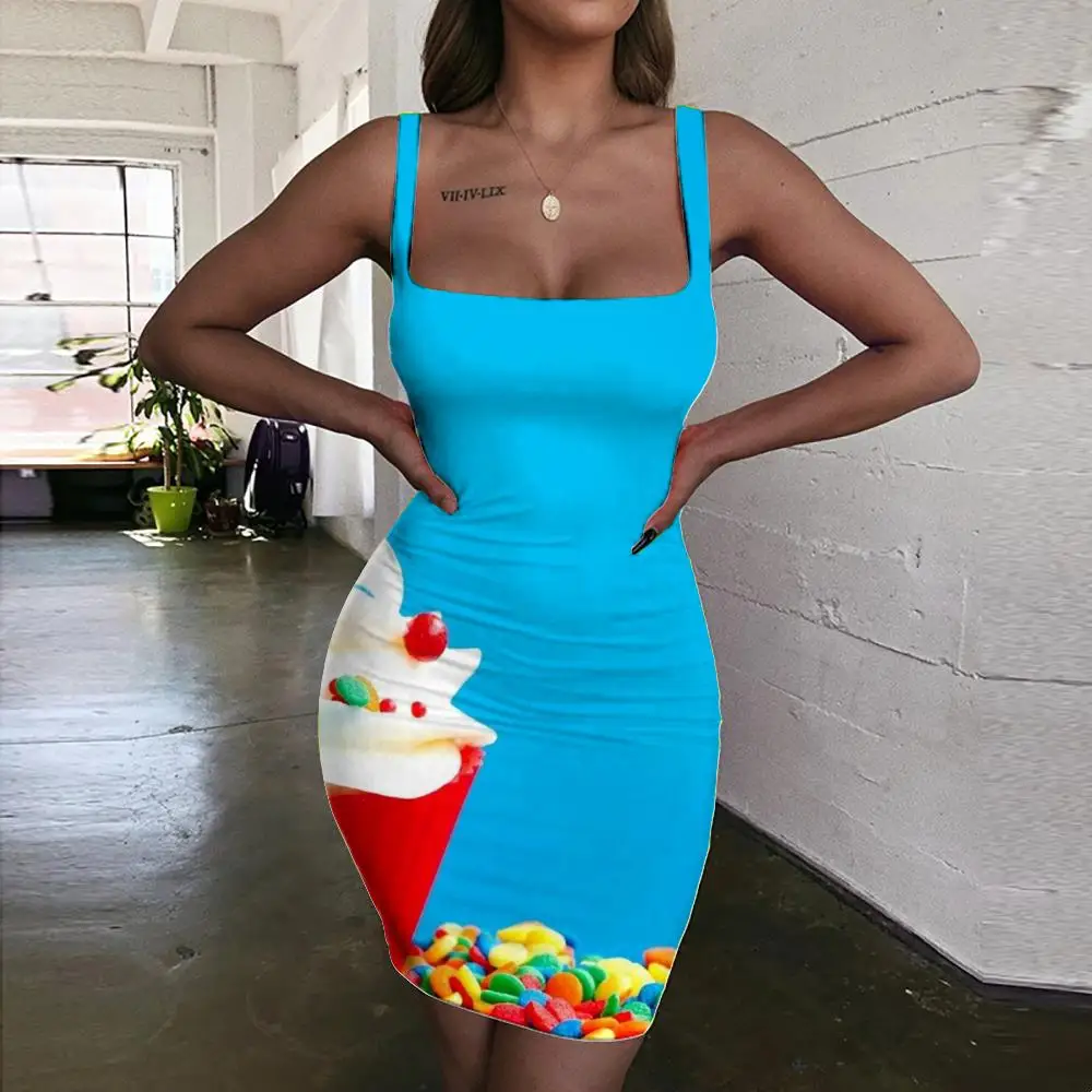 

KYKU Brand Happy Birthday Dresses Women Cake Sundress Funny Halter Sleeveless Flame Bodycon Dress Womens Clothing Mini Evening