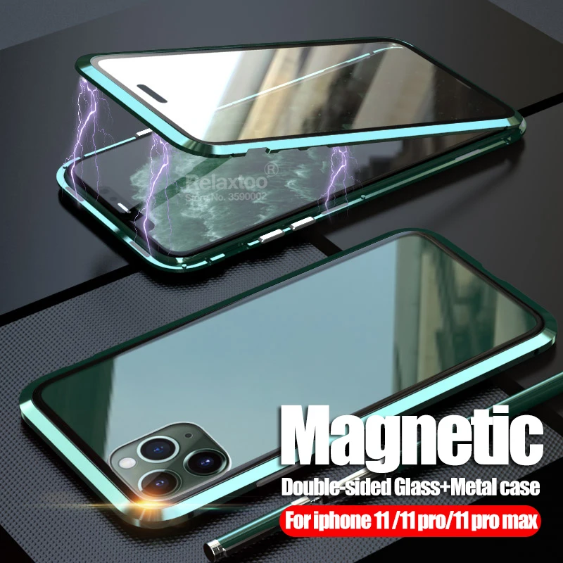Магнитный чехол для apple iphone 11 pro max 360 Защита двухстороннее закаленное стекло чехол для iphone 11 pro чехол на iphone 11 i phone11 металлический магнит Адсорбция Filp Coque fundas