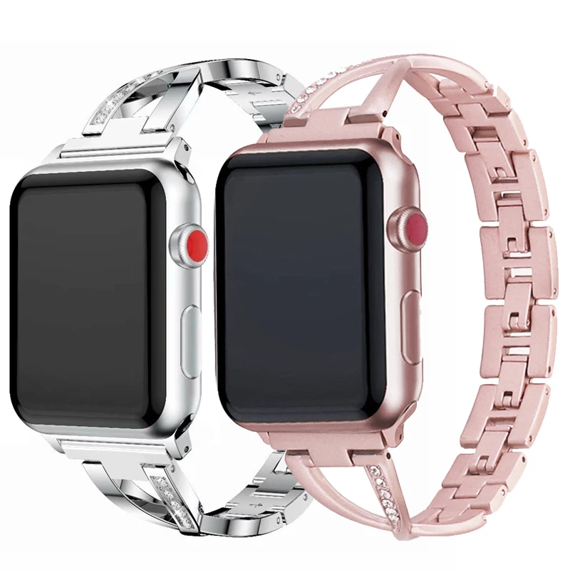 Женский ремешок для часов Apple Watch 38 мм 42 40 44 бриллиантовый браслет из нержавеющей