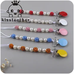 Kisteether novos produtos para bebê coroa padrão chupeta corrente calmante bebê criativo pérola chupeta conjunto de brinquedos anti queda