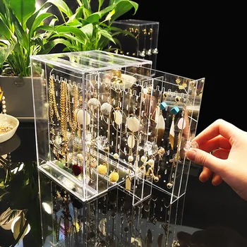 

Jewelry Display Rack Drawer Storage Box Jewelry Tray Plastic Earrings Necklace Organizer Partition Dust-Proof Storage Cabinets