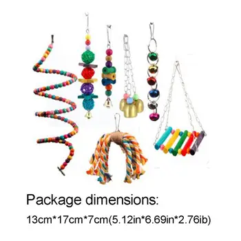 

7 Pcs Bird Swing Hanging Parrot Stand Toys with Bells Chewing String Colorful Spiral Rope Perch Cage Decoration for Bird