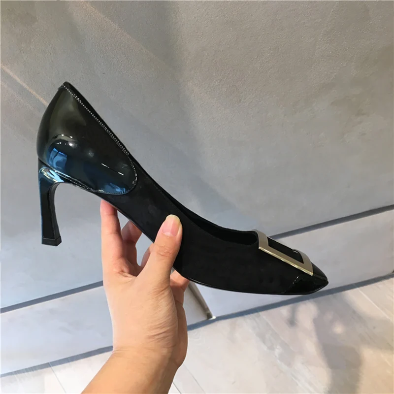 Kmeioo/Классические деловые туфли-лодочки; офисные туфли на высоком каблуке с пряжкой; женские туфли на шпильке с квадратным носком