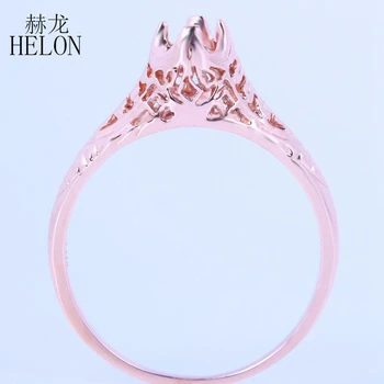 

HELON 4mm Round Cut Solid 10K Rose Gold Women Engagement Wedding Art Nouveau Solitaire Fine Jewelry Semi Mount Ring wholesale