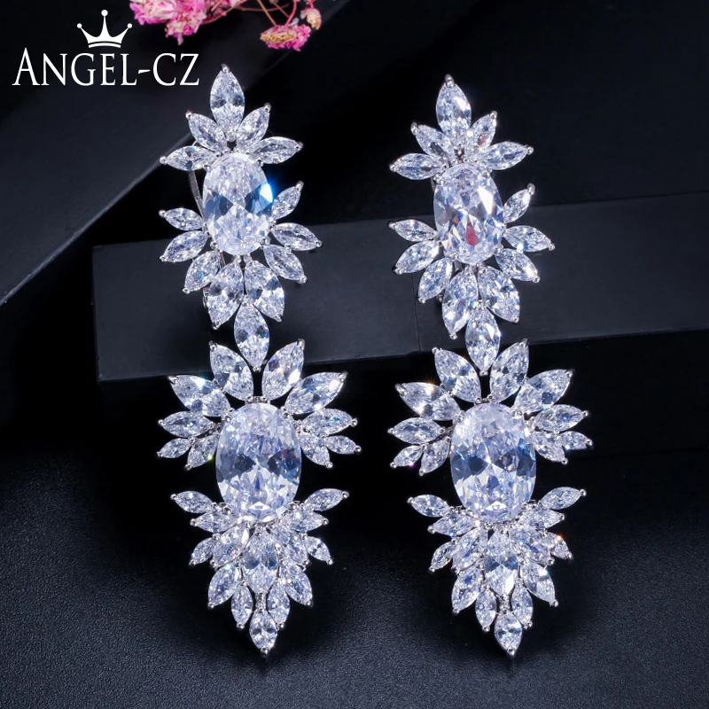 Роскошные яркие серьги-подвески ANGELCZ для невесты свадебные длинные ювелирные