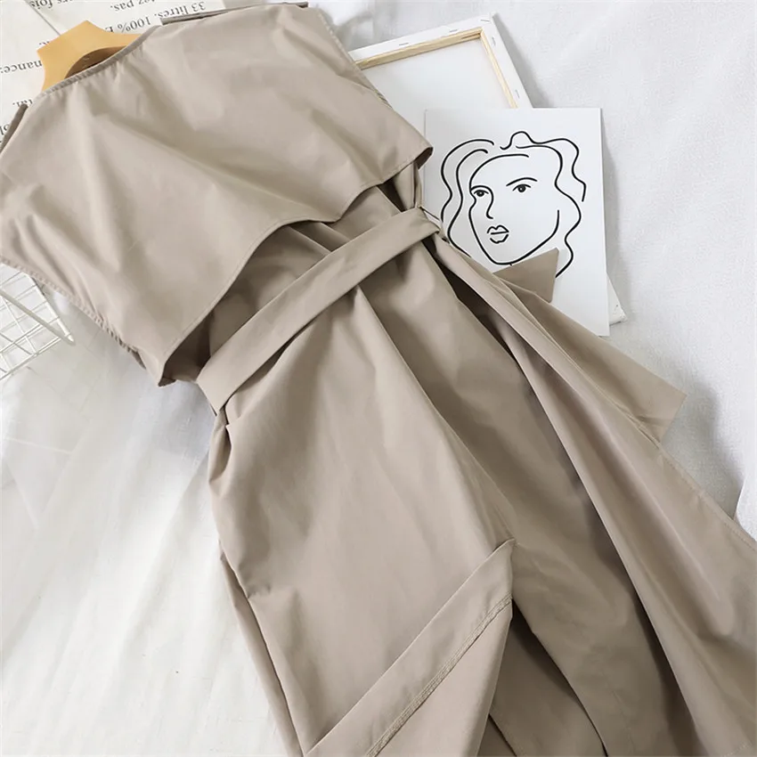 Gowyimmes New Autumn Slim Women Trench Dress Elegant Office Lady Sleeveless Dress Vestidos Winter Bottomings Vestido PD533