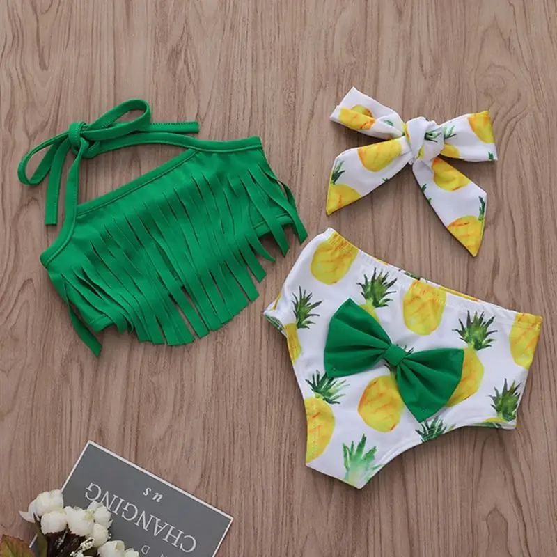 

3 Pcs/set Children Kids Swimsuit Tassel Sling Pineapple Printing Girls Swimsuits Seaside Swimming Pool Clothes Suit 090B