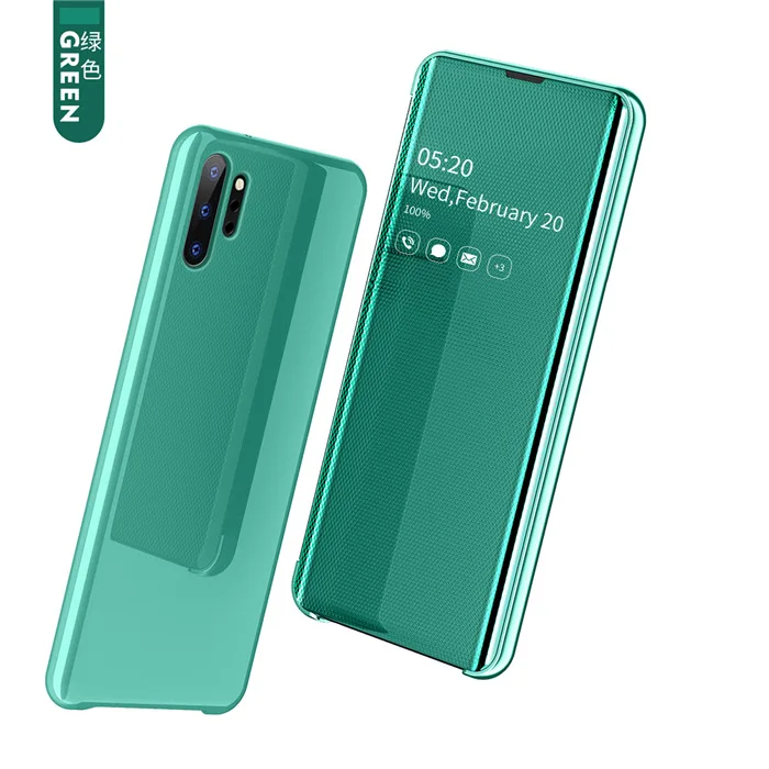 green Умный зеркальный флип-чехол для телефона samsung Galaxy S9 S10 S8 Plus S10E A30 A50 A70 A750 Прозрачный чехол для Galaxy Note 10 9 8 Pro - Цвет: green