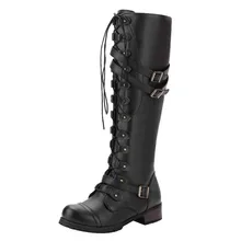 SAGACE/женские сапоги до колена; сапоги на квадратной платформе; Женская обувь в стиле панк и готика; удобная обувь на шнуровке с заклепками; большие размеры 35-43