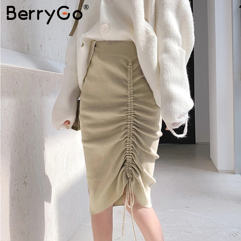 BerryGo трикотажная Высокая талия Женская юбка элегантная оболочка Нижняя Женские