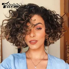 

Trueme Curly Human Hair Wigs Colored Water Curly Bob Lace Human Wigs For Women Ombre Blonde Brazilian Deep Wave Lace Part Wig