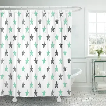 

Colorful Watercolor Pattern Seafoam Blue and Acryl Silver Stars Shower Curtain Waterproof Fabric 60 x 72 Inches Set with Hooks