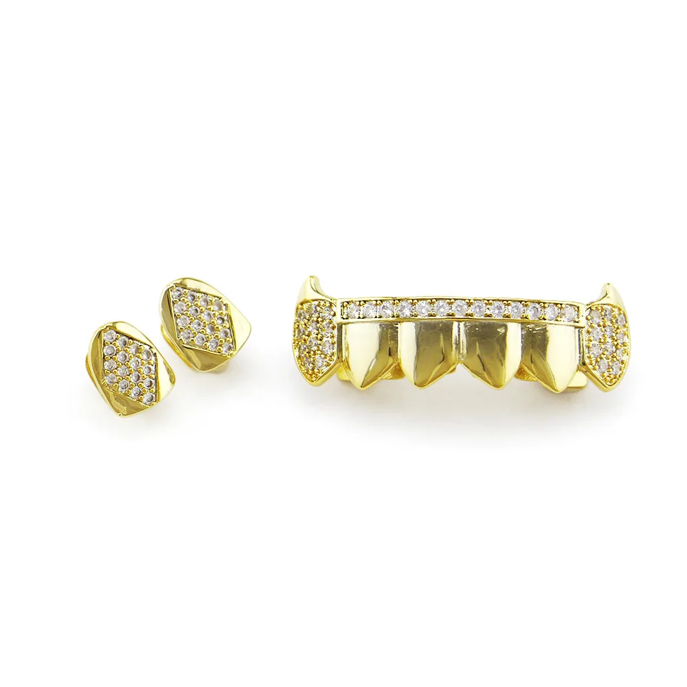 Хип-хоп ледяной из циркония золотые зубы Grillz верхнее дно зуб шапки грили набор