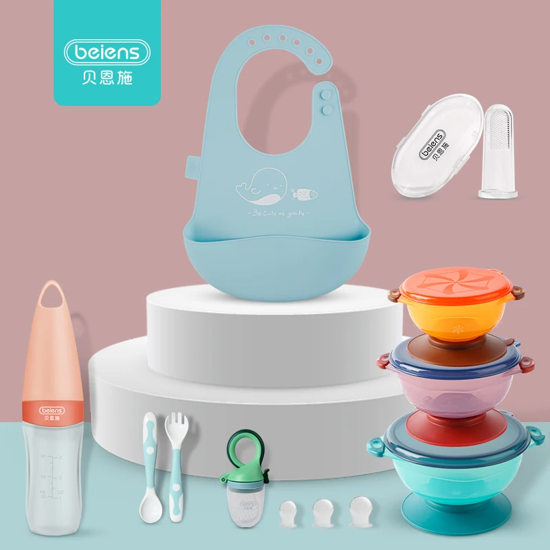 

Baby Feeding 8pcs/set Kids Feeding Bottle Bowl Silicone Spoon Fork Newborn Pacifier with 3 Nipples Waterproof Bib Toothbrush