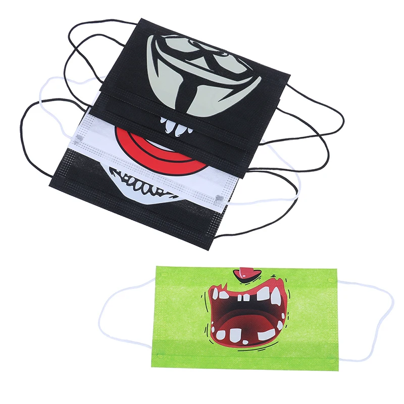 5Pcs/pack Disposable Non-woven Woman Men Skull Scarey Masks Black Mask Mouth Half Face Masquerade Cosplay Costume Mask