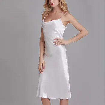 

Sexy Nightdress Deep V Sleepwear Women Lingerie Silk Satin nightie Nightgown Sleeveless Sling Nightwear Home Dress