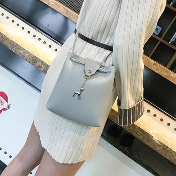 

2019 Spring-Summer Hot Selling Deer Pendant WOMEN'S Bag Mini Bag Mobile Phone Purse Women's Pu Shoulder Bucket Bag-