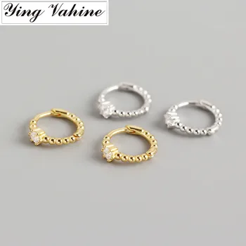 

ying Vahine New 100% 925 Sterling Silver Small White Zircon with Round Beads Stud Earrings for Women Fashion Jewelry Best Gifts