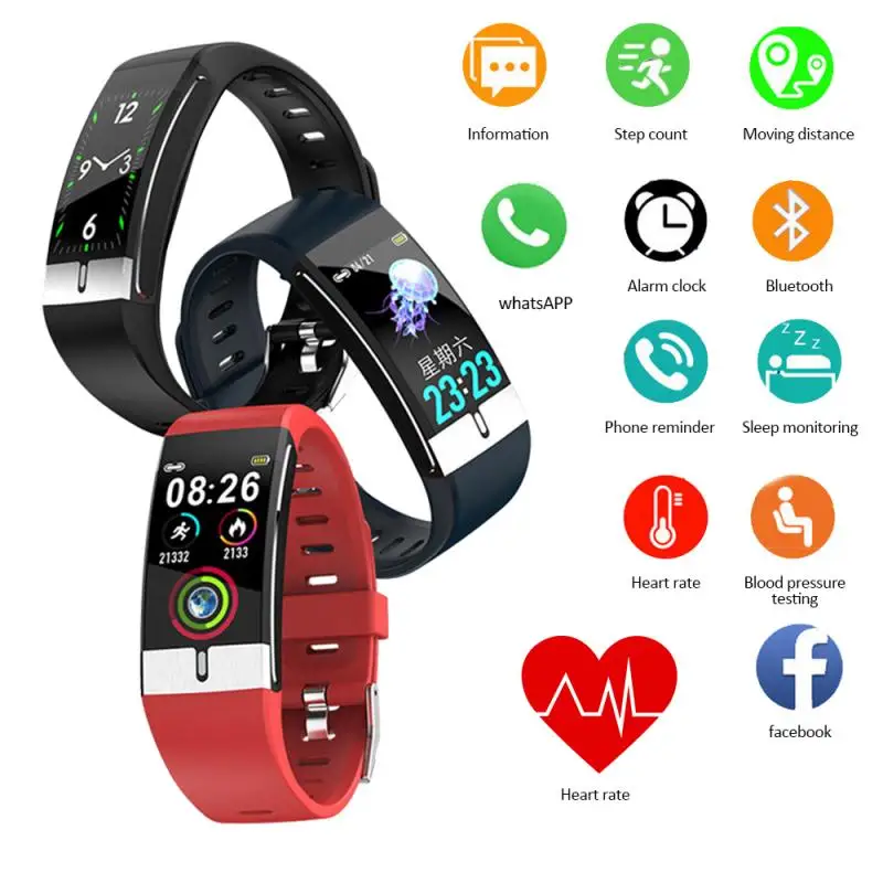 E66 Thermometer Smart Bracelet Body Temperature ECG Blood Pressure Blood Oxygen Multi Exercise Mode Smart Watches For Sport