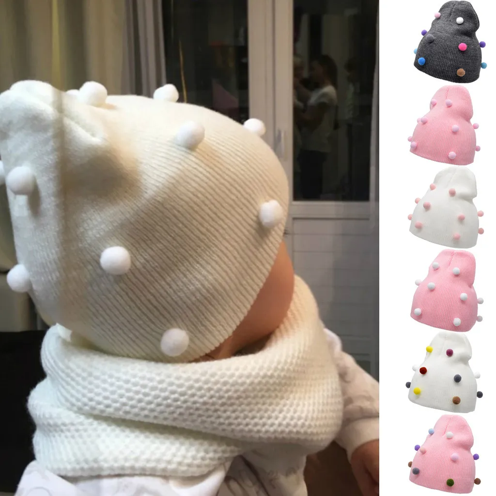 

New arrival Children's Pure Color Keeping Warm And Knitted Wool Hat Hairball Warm Cap baby hat Accessories 2019 шапка детская