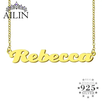 

AILIN 18K Gold Plated 925 Sterling Silver Custom Name Necklace With Cable Chain Personalized Font Year Jewelry Gifts For Women