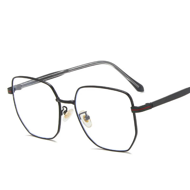 

Fashion Rhinestone Anti Blue Light Glasses Frame Large Frame Polygonal Flat Lens Metal Frames Goggles Decoration Eyeglasses