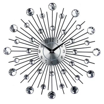 

Silent Clock Decoration Round Metal Aluminum Dial Wall Clock Rhinestone Embedded Decorative Clock Wall Clock Modern Design