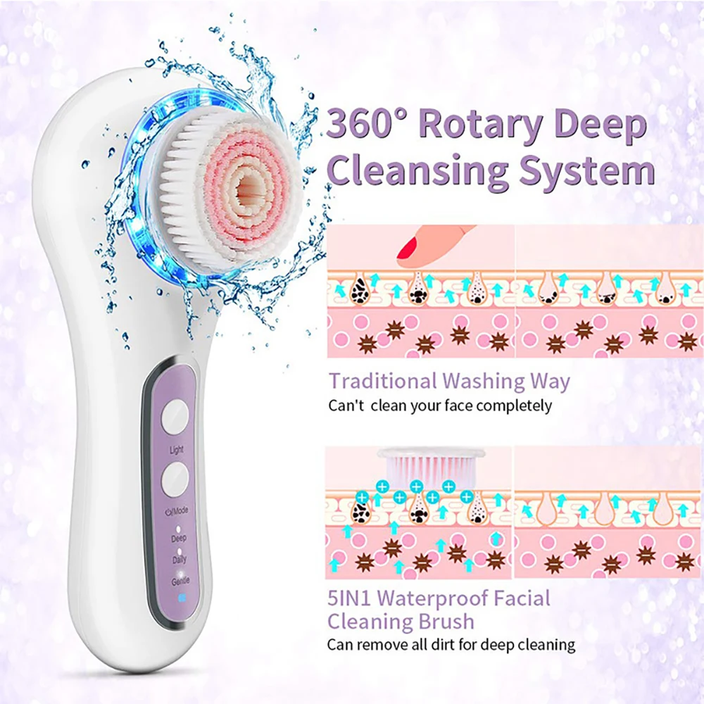 

5-In-1 Skin Rejuvenation Exfoliating Facial Brush Cleansing Instrument 3 Modes Usb Rechargeable Facial Massaging Cleansing Brush