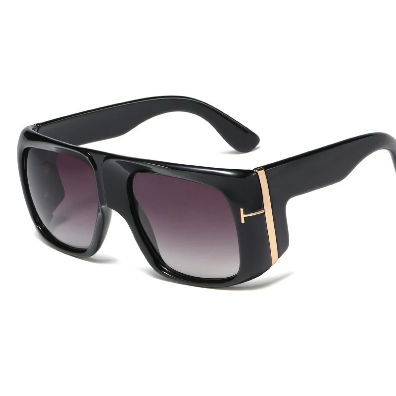 Негабаритные квадратные градиентные женские солнцезащитные очкив ретро стиле с буквенным принтом T Frame Sun Galsses мужские роскошные брендовые черные Большие оттенки INS Мода - Цвет линз: C1 Black GradiGray