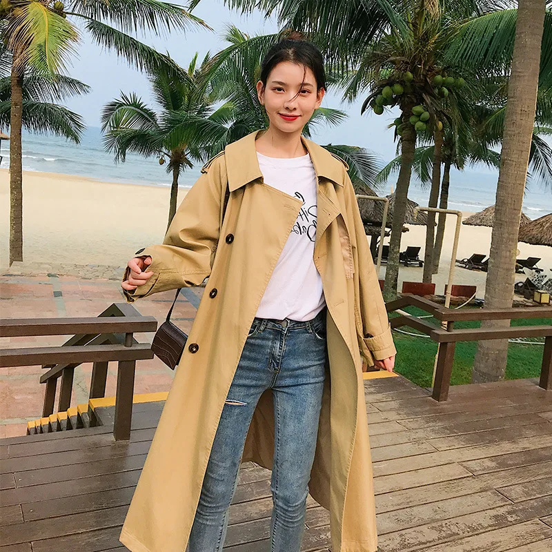 

Retro Hong Kong Flavor Trench Coat Women's Mid-length 2019 Spring Korean-style Students Loose-Fit Versitile Fashion over-the-Kne