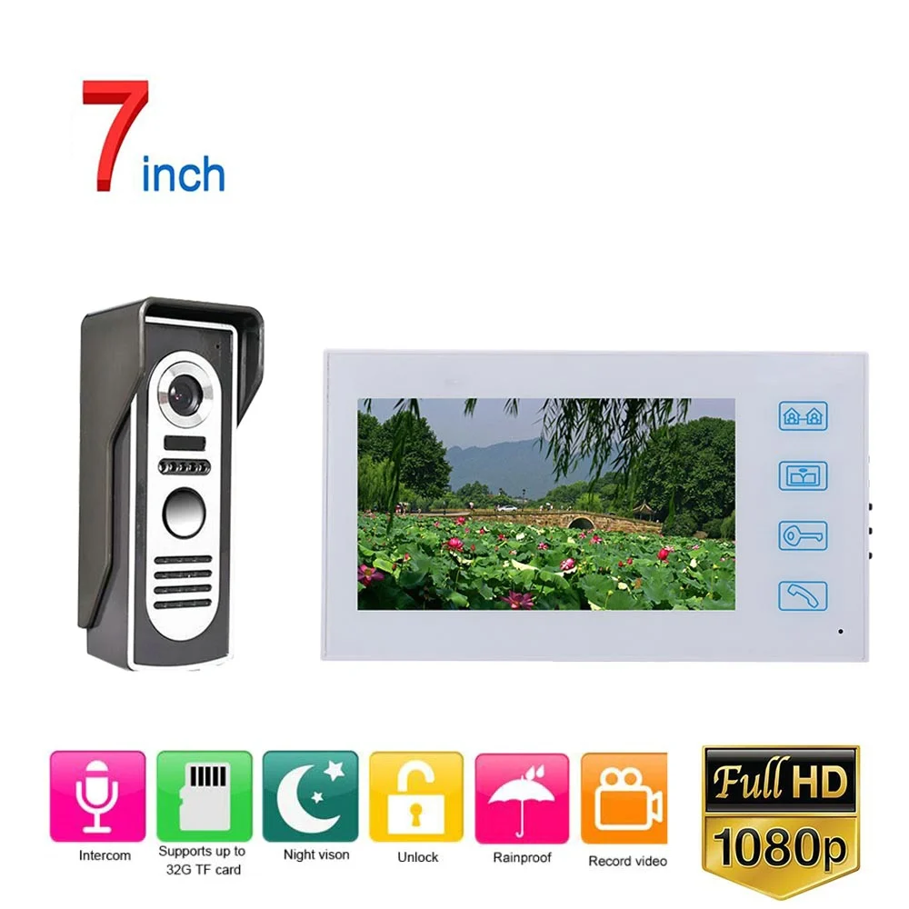 #*Cheap White Video Intercom System Kit 7 inch Record Wired Video Door Phone Doorbell Intercom System with HD 1080P Camera
