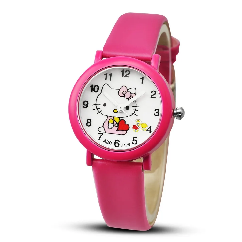 Красный Детские кварцевые наручные часы hello kitty Cat модные повседневные часы для девочек милые детские часы с силиконовым ремешком - Цвет: Красный