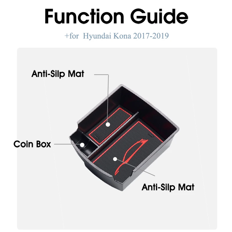 Автомобильный органайзер, аксессуары для hyundai Kona Kauai, подлокотник, ящик для хранения, противоскользящие резиновые аксессуары